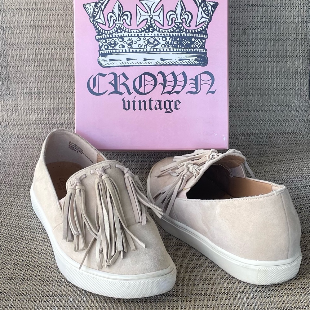 Crown Vintage Fern Dusty Pink Leather Fringe Tassel Slip On Shoe Size 8